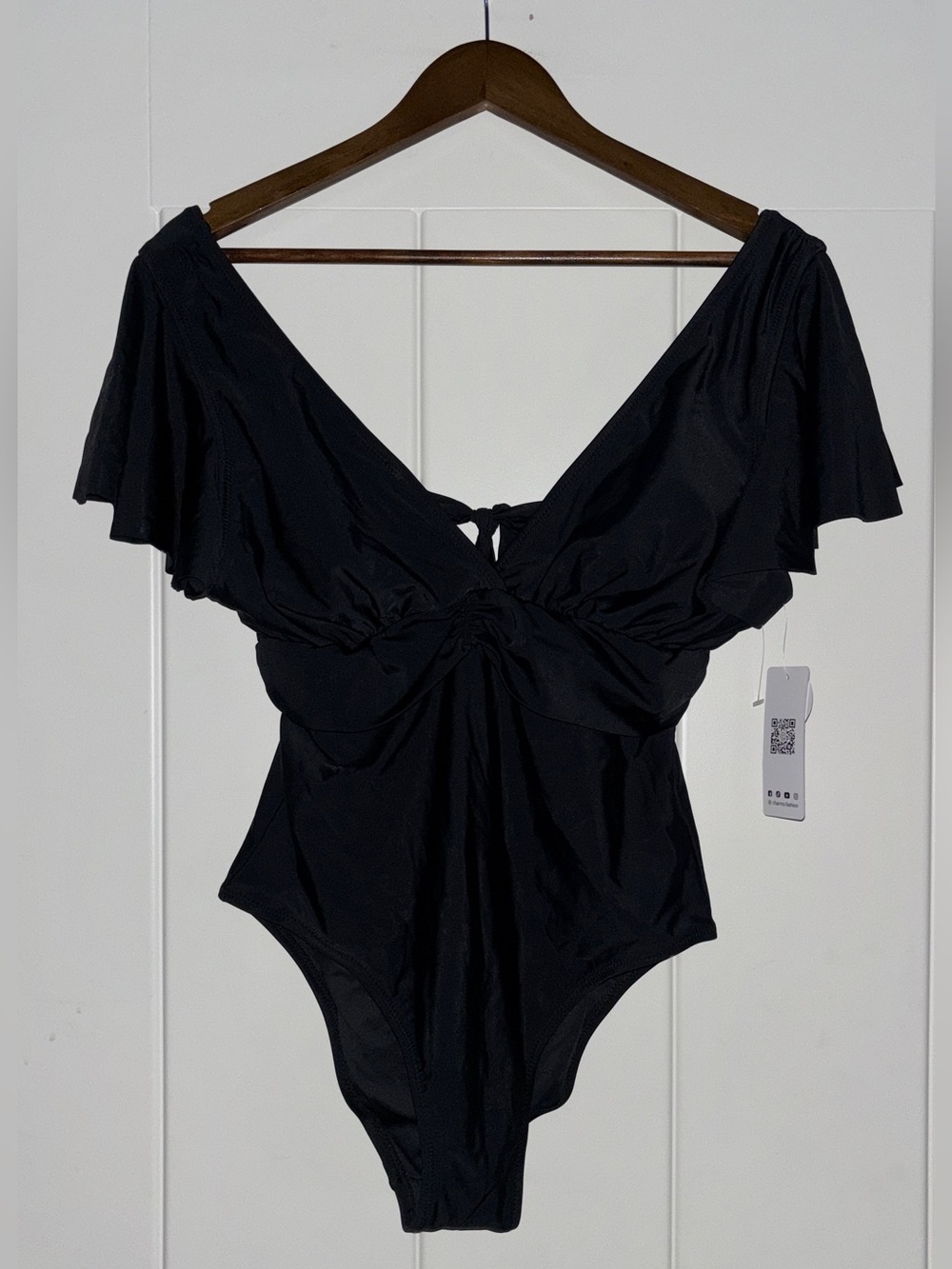 Charmo V-Neck Tummy Control Black‎ One Piece Cut Out Swimsuit Women M NEW Beach